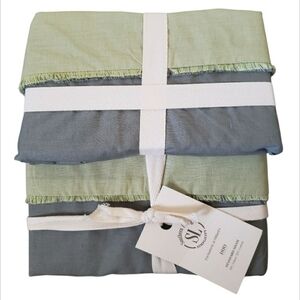 Linen Cotton Fringe Shams Shabby Chic Green 2 Tone Coastal Cottagecore Set of 2